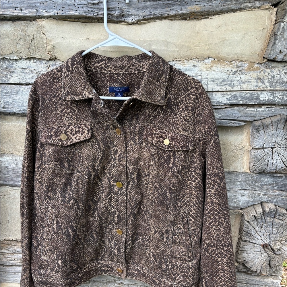 Chaps Brown Snakeskin Print Button-Front Jacket Size XL NWOT